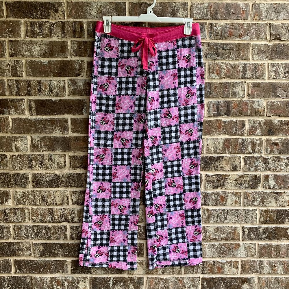 Disney Women's Sleep Pajama Pants Pink, White, Black Minnie Mouse Print Size L